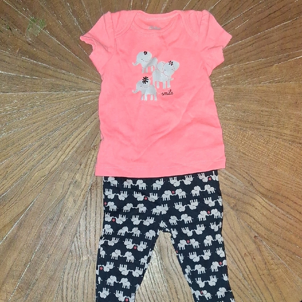 Child of Mine Elephant Pajama Set - Coral and Navy